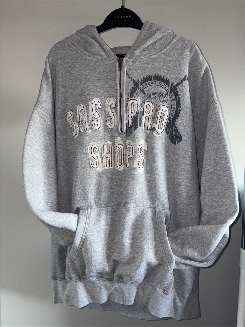 Bass Pro Shops Light Gray Half-Zip Hooded Sweatshirt